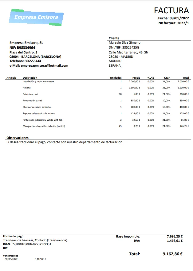 ejemplo factura