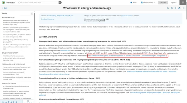 UpToDate What's New allergy and immunology highlight