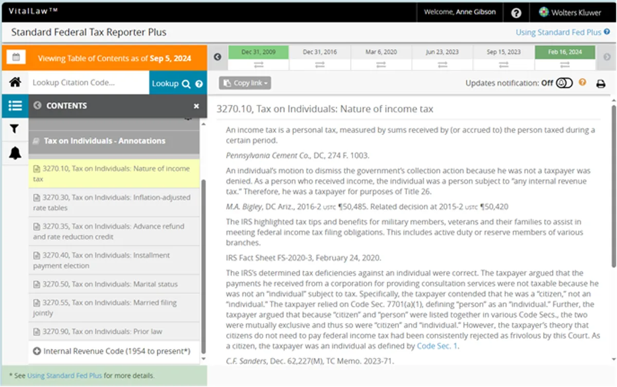 Tax Reporters Plus screenshot from VitalLaw