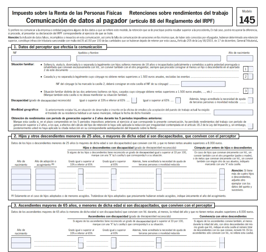 ejemplo modelo 145 plantilla rellenable