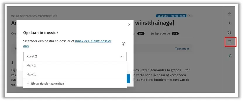 InView Tax Mijn dossiers opslaan in dossier