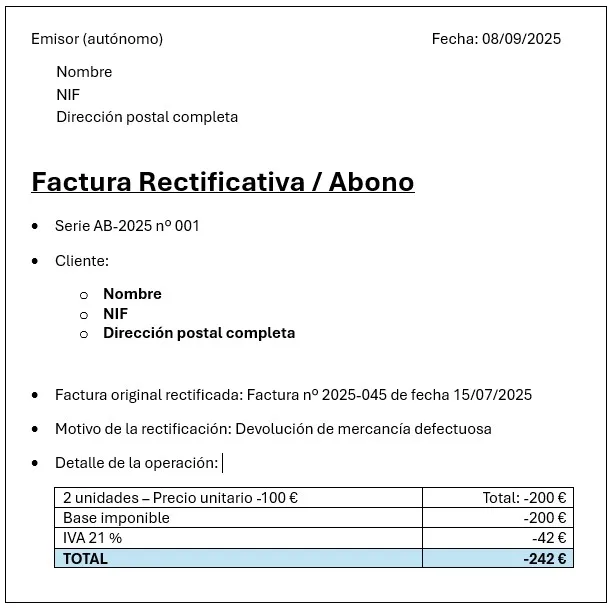 factura abono ejemplo