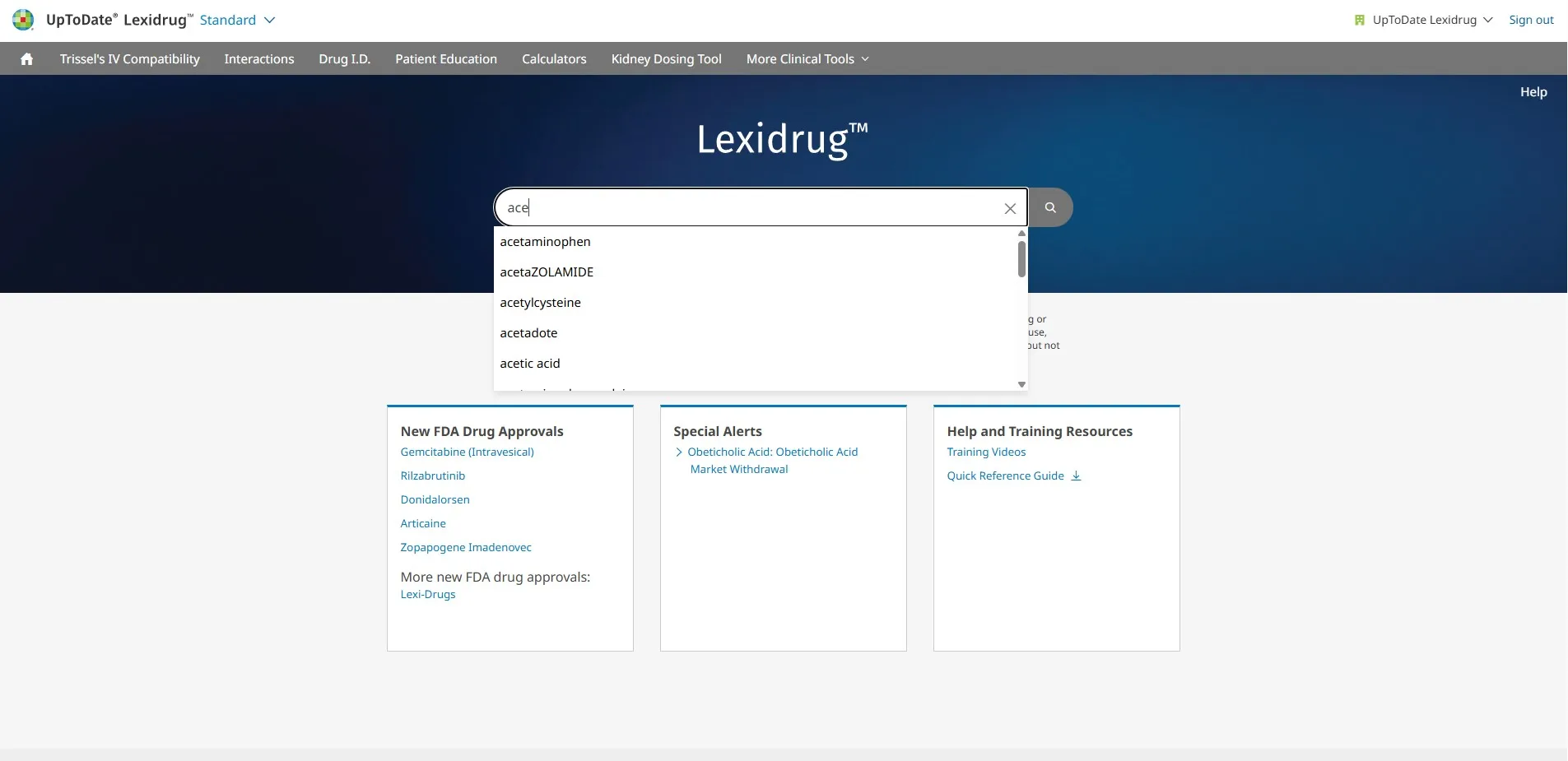 Searching from Lexicomp homepage