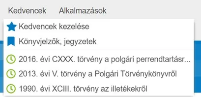 Jogtár - kedvencek funkció