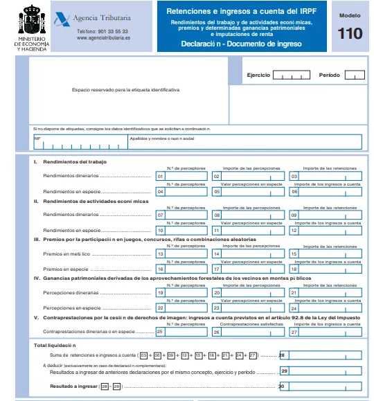 modelo 110 formulario