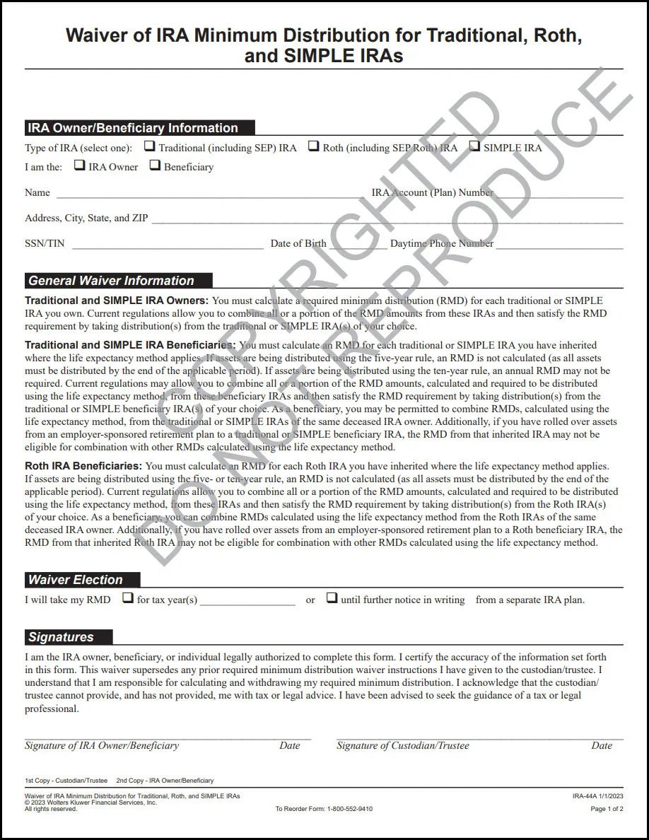 Waiver of IRA Minimum Distribution for Traditional, Roth, and SIMPLE IRAs image