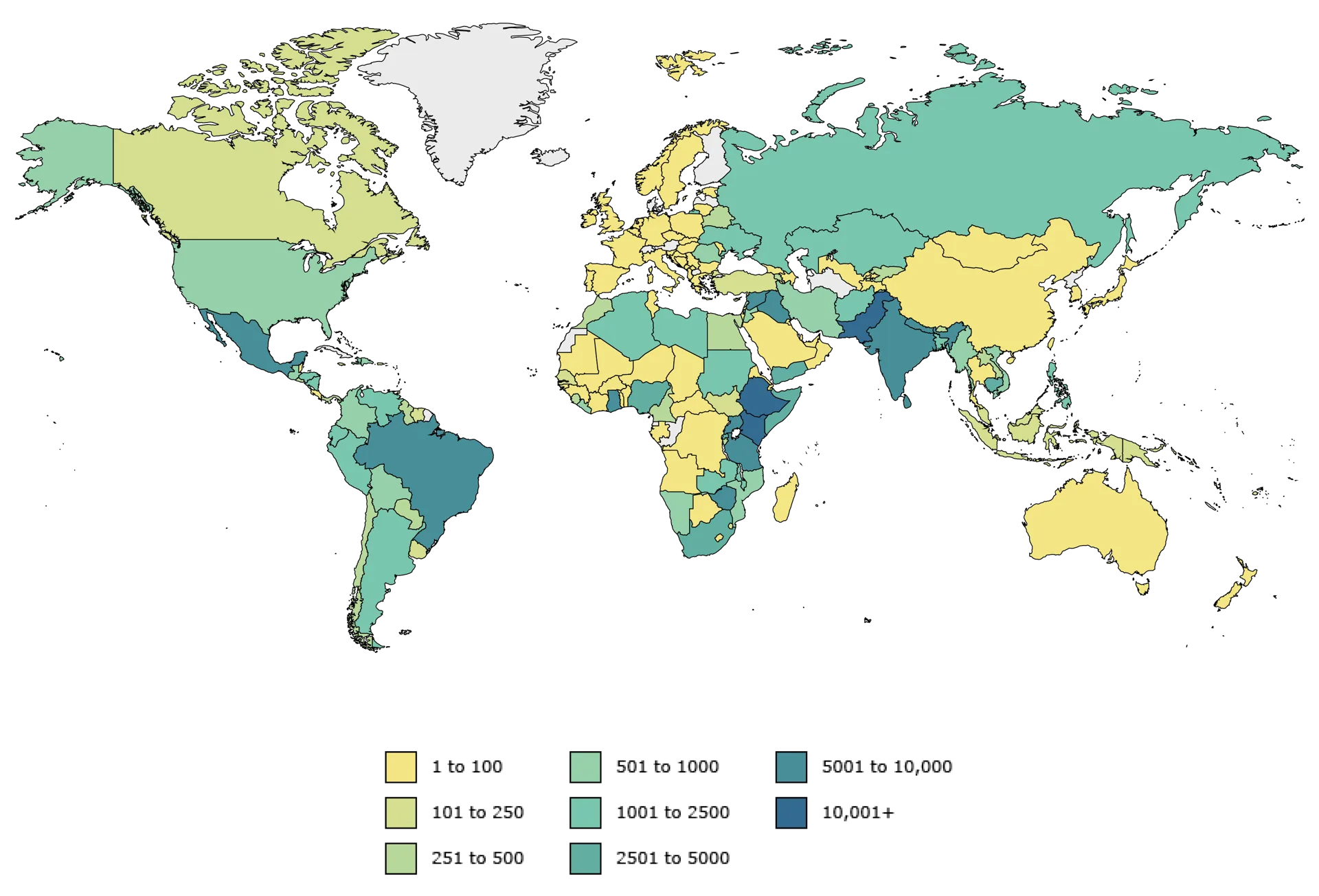 Map showing global UpToDate donation recipients