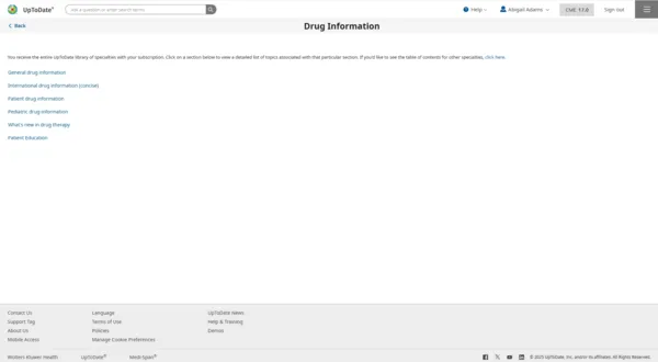 list of drug information topics
